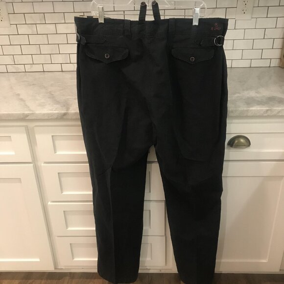 Polo Ralph Lauren Pants Mens 38x32 Black Military Crew Linen Cinch Back Braces - Picture 2 of 16